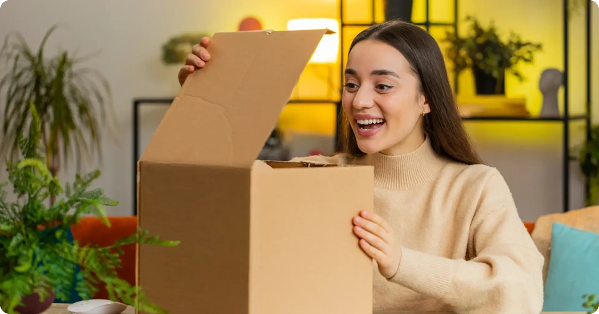 woman opening the delivery box